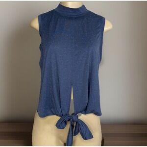 Lululemon Shirt Time To Restore Mock Neck Top Tie Front Crop Blue Women Sz 8‎